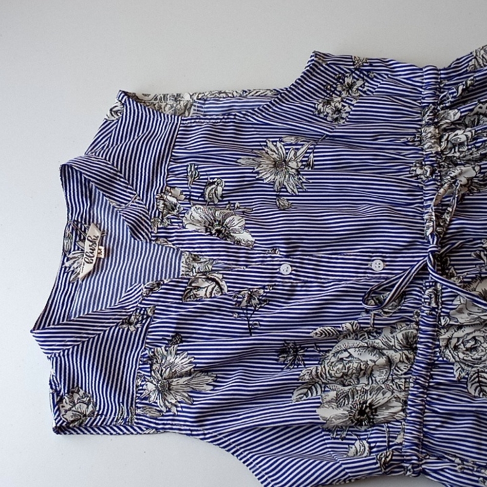 A Hint of Blush Blue White Floral Stripe Mini Dress Size M - Picture 10 of 14